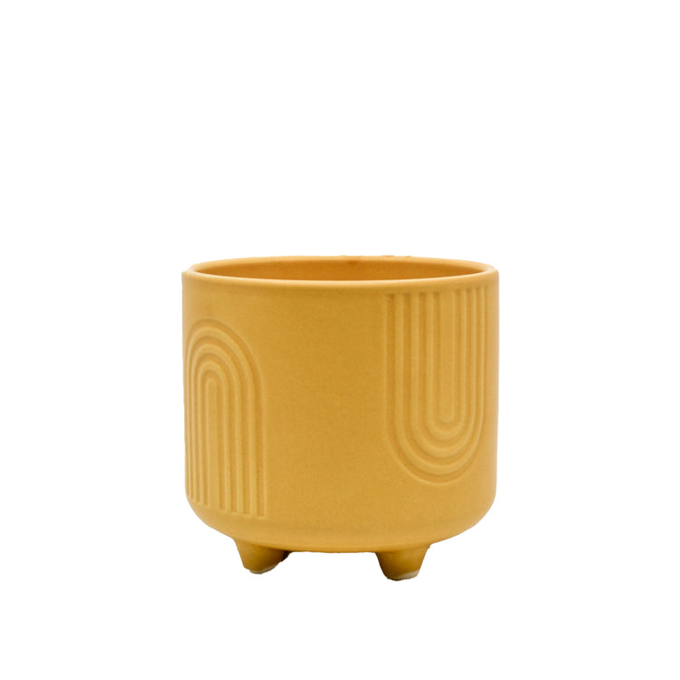 Kirby Embossed Ceramic Pot - Mustard Yellow
