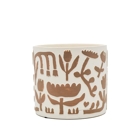 Quinn Beige Floral Terracotta Pot - Large
