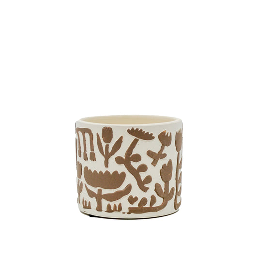 Quinn Beige Floral Terracotta Pot - Small