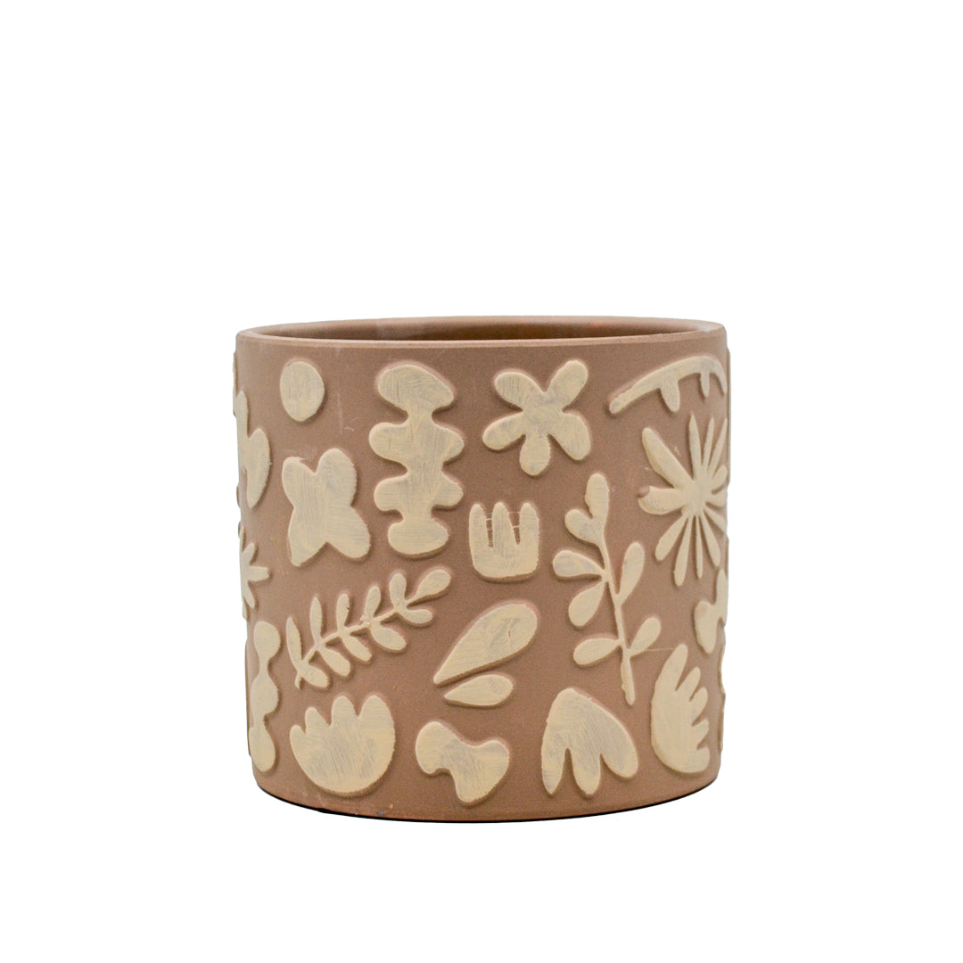 Quinn Brown Floral Terracotta Pot - Large