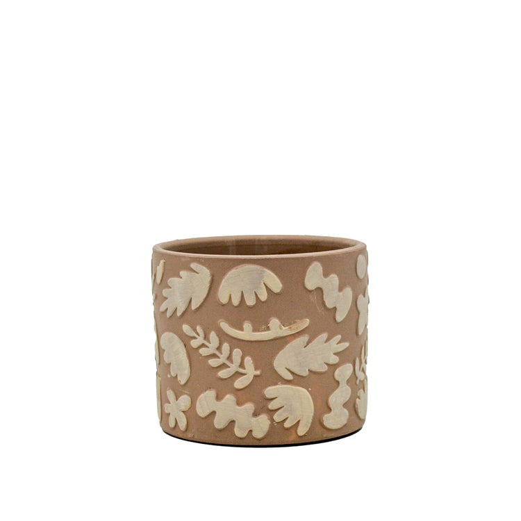 Quinn Brown Floral Terracotta Pot - Small