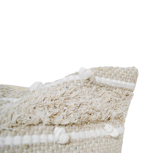 Jillian Beige & White Cushion with Fringe