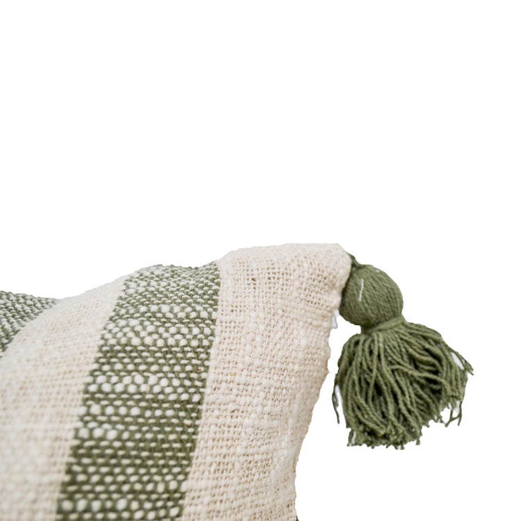 Torin Green & Natural Cushion with Tassels