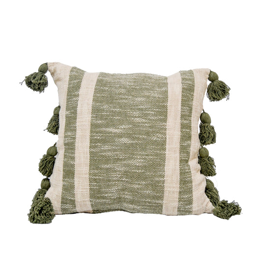 Torin Green & Natural Cushion with Tassels
