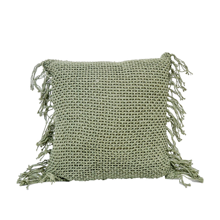 Jadon Green Knit Cushion with Fringe