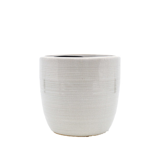 Laris White Ceramic Pot with Lines
