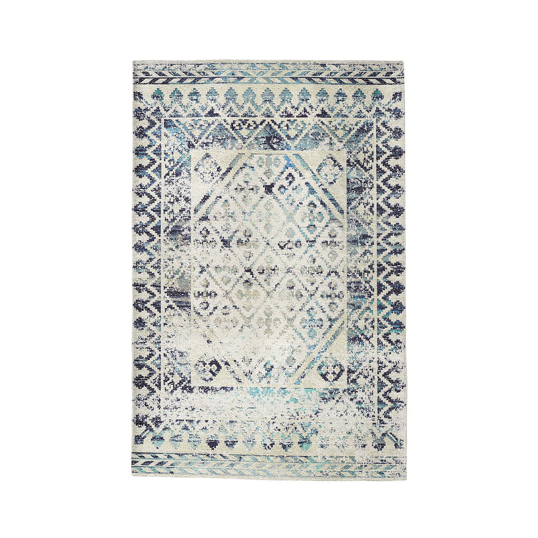 Sparx Medallion Blue Distressed Washable Modern Rug