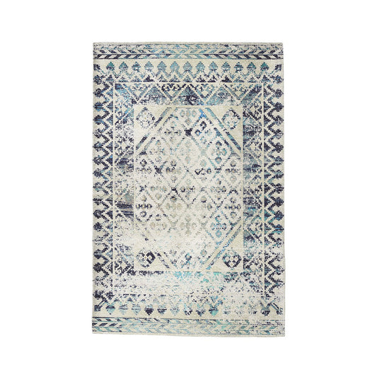Sparx Medallion Blue Distressed Washable Modern Rug