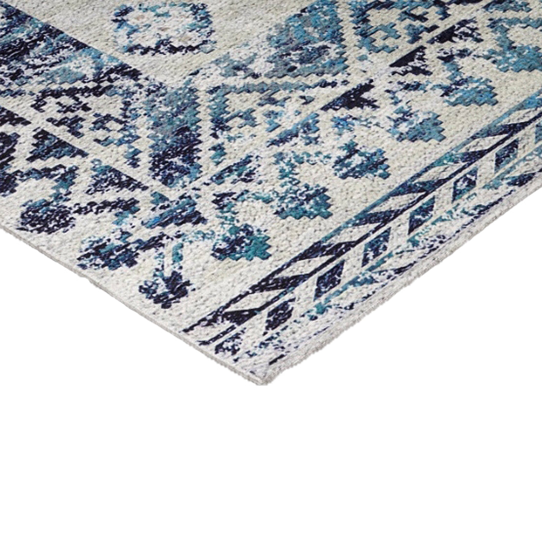 Sparx Medallion Blue Distressed Washable Modern Rug