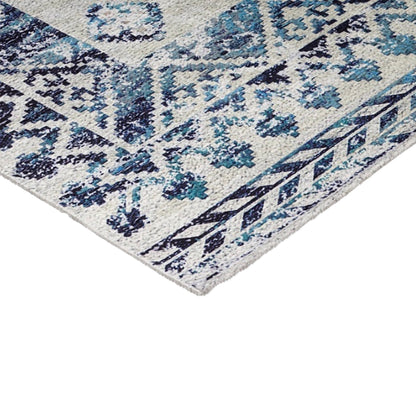 Sparx Medallion Blue Distressed Washable Modern Rug