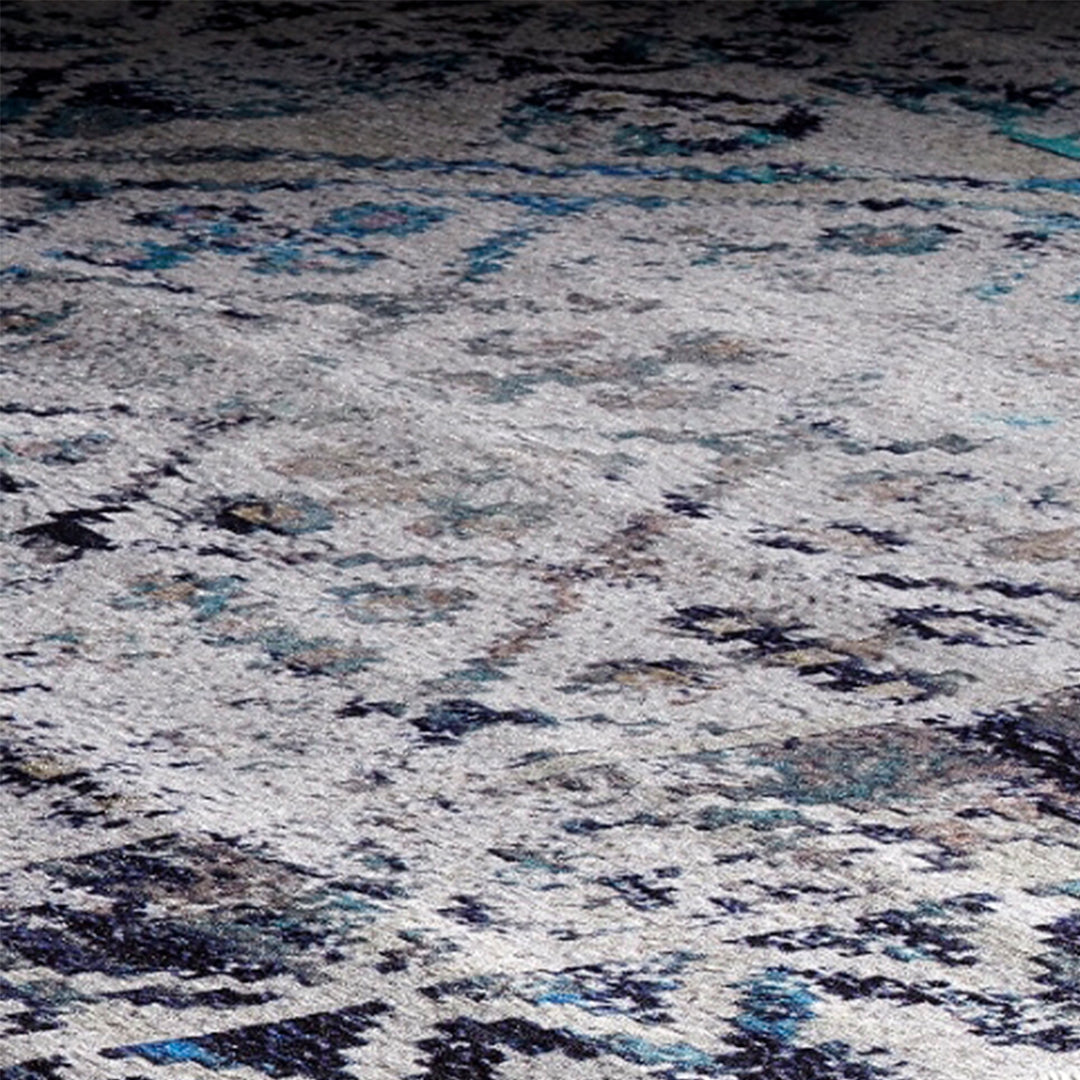 Sparx Medallion Blue Distressed Washable Modern Rug