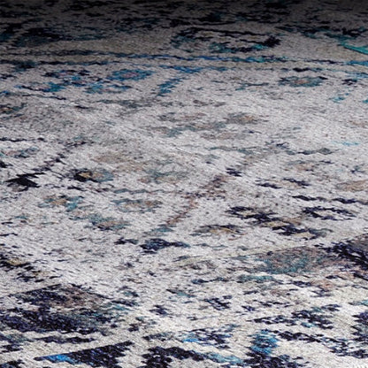 Sparx Medallion Blue Distressed Washable Modern Rug