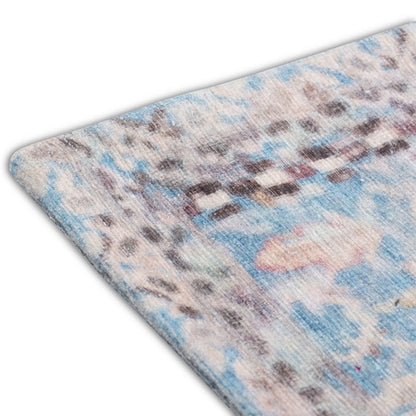 Sparx Distressed Blue Orange Washable Transitional Rug