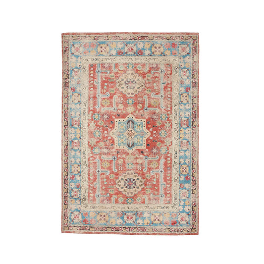 Sparx Medallion Red Blue Distressed Washable Modern Rug