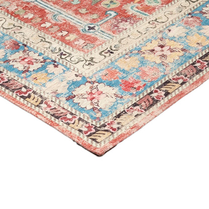 Sparx Medallion Red Blue Distressed Washable Modern Rug