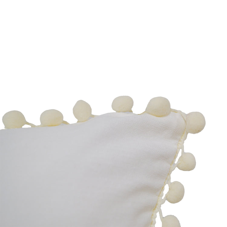 Carina White Rectangular Cushion with Pompoms