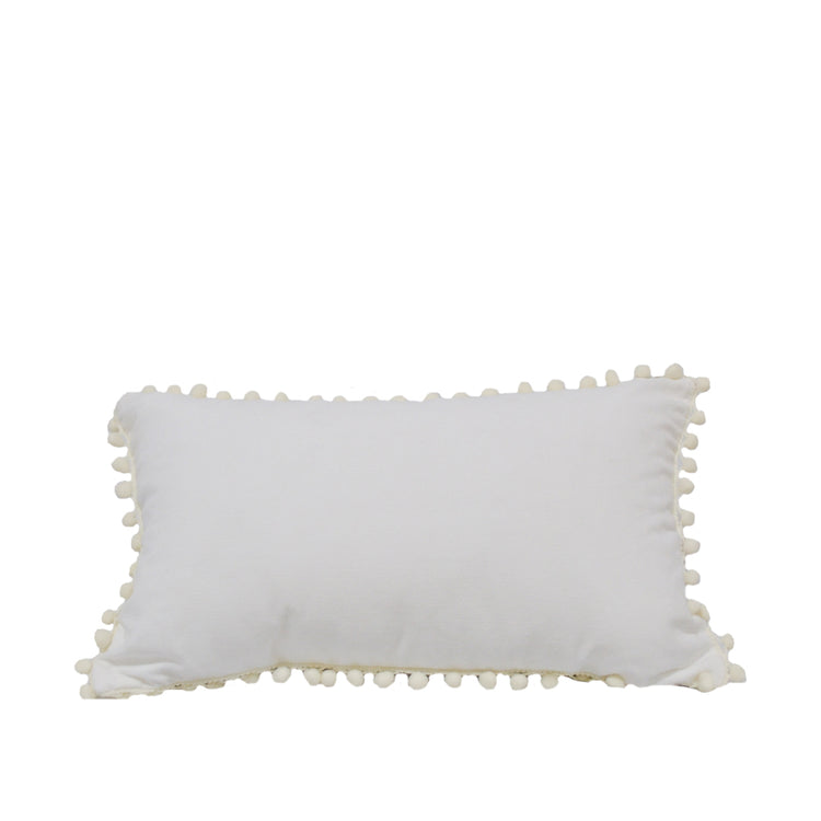 Carina White Rectangular Cushion with Pompoms